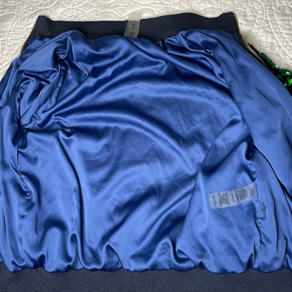 Y2K Blue Green Sequin Bomber Jacket Zip Front Women’s Size S - Picture 10 of 15